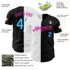 Custom Black Sky Blue Deep Pink-White Authentic Split Fashion Baseball Jersey