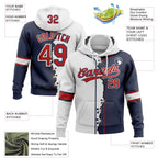 Custom Navy Red-White Split Ripped Pattern Baseball Pullover Sweatshirt Hoodie