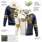 Custom Navy Gold-Cream Split Ripped Pattern Baseball Pullover Sweatshirt Hoodie