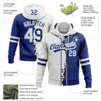 Custom Royal White-Light Blue Split Ripped Pattern Baseball Pullover Sweatshirt Hoodie