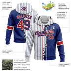 Custom Royal Red-White Pinstripe Split Ripped Pattern Baseball Pullover Sweatshirt Hoodie