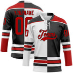 Custom Black Red-White Split Fashion Hockey Lace Neck Jersey