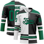 Custom Black Kelly Green-White Split Fashion Hockey Lace Neck Jersey