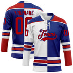 Custom Royal Red-White Split Fashion Hockey Lace Neck Jersey