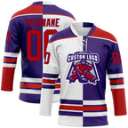 Custom Purple Red-White Split Fashion Hockey Lace Neck Jersey