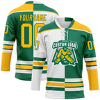 Custom Kelly Green Gold-White Split Fashion Hockey Lace Neck Jersey