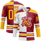 Custom Maroon Gold-White Split Fashion Hockey Lace Neck Jersey