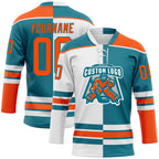 Custom Teal Orange-White Split Fashion Hockey Lace Neck Jersey
