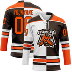 Custom Brown Orange-White Split Fashion Hockey Lace Neck Jersey