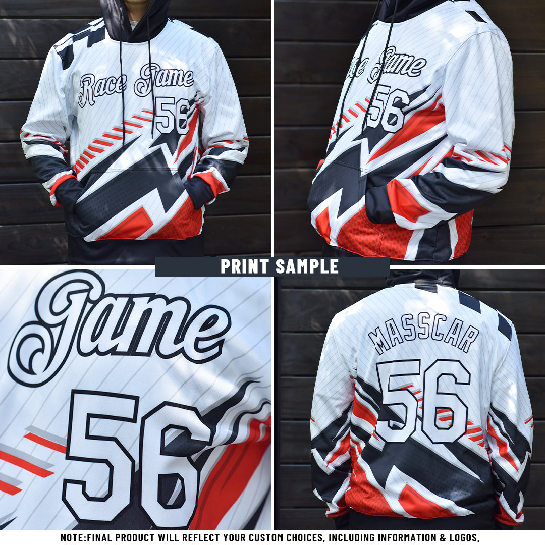 Custom Black Orange-White Split Ripped Pattern Baseball Pullover Sweatshirt Hoodie