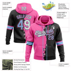 Custom Black Light Blue Pink-Whte Split Ripped Pattern Baseball Pullover Sweatshirt Hoodie