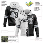 Custom Black Gray-White Split Ripped Pattern Baseball Pullover Sweatshirt Hoodie