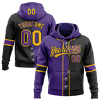 Custom Black Purple-Gold Split Ripped Pattern Baseball Pullover Sweatshirt Hoodie