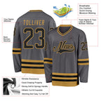 Custom Steel Gray Black-Old Gold Hockey Jersey