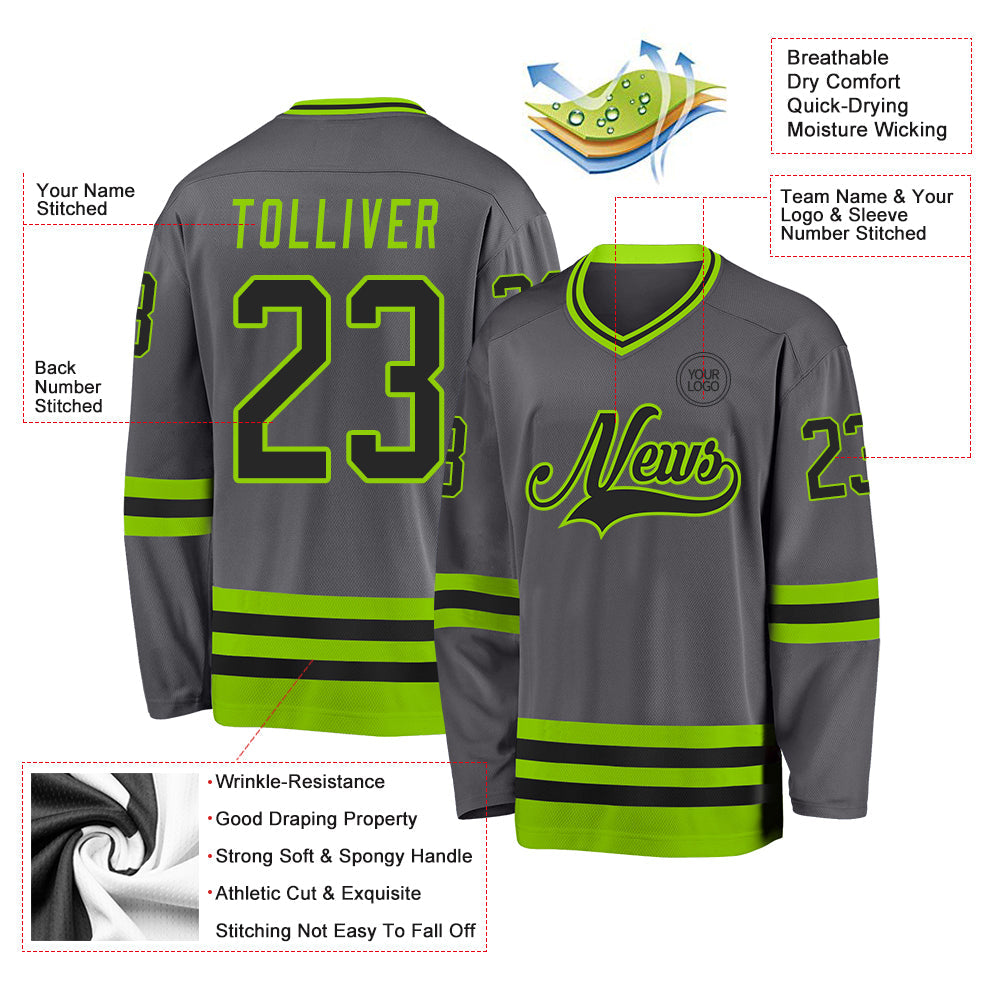 Custom Steel Gray Black-Neon Green Hockey Jersey