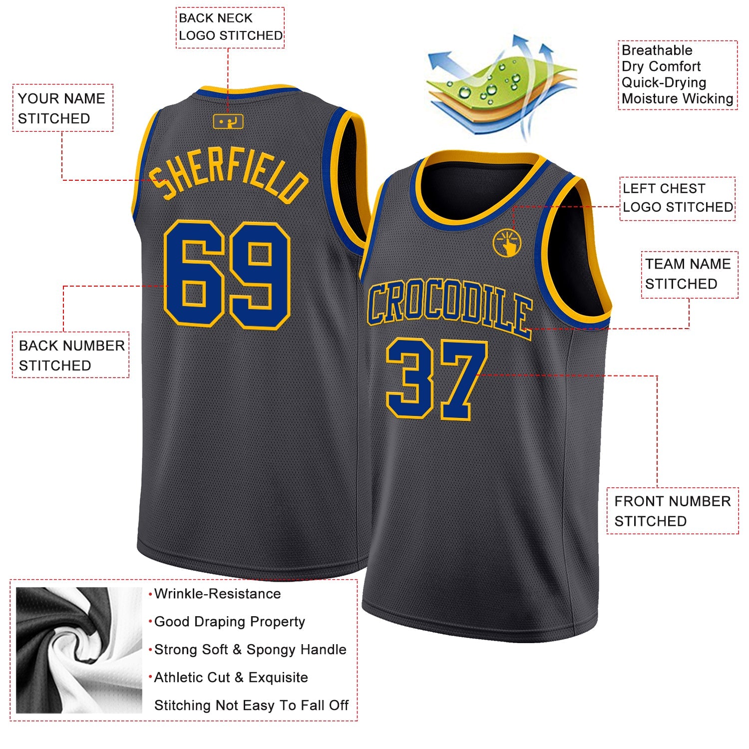 Custom Steel Gray Royal-Gold Authentic Basketball Jersey