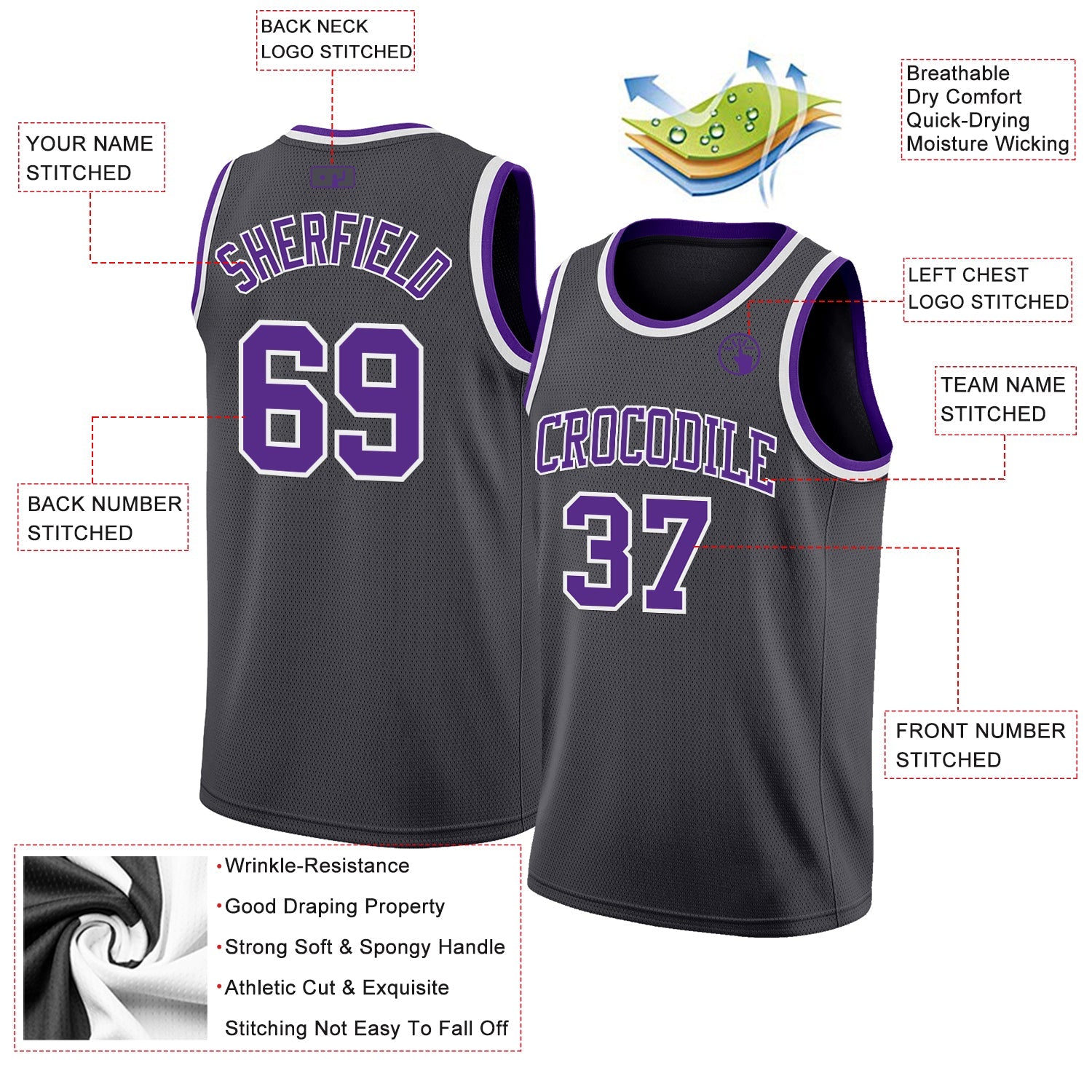Custom Steel Gray Purple-White Authentic Basketball Jersey
