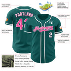 Custom Teal Pink-White Authentic Baseball Jersey