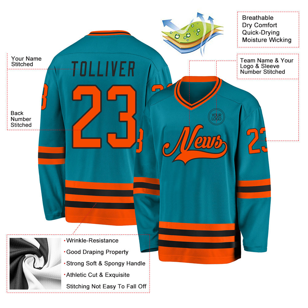 Custom Teal Orange-Black Hockey Jersey