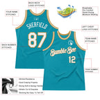 Custom Teal White-Old Gold Authentic Throwback Basketball Jersey
