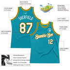 Custom Teal Gold-Black Authentic Throwback Basketball Jersey