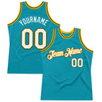 Custom Teal Gold-Black Authentic Throwback Basketball Jersey