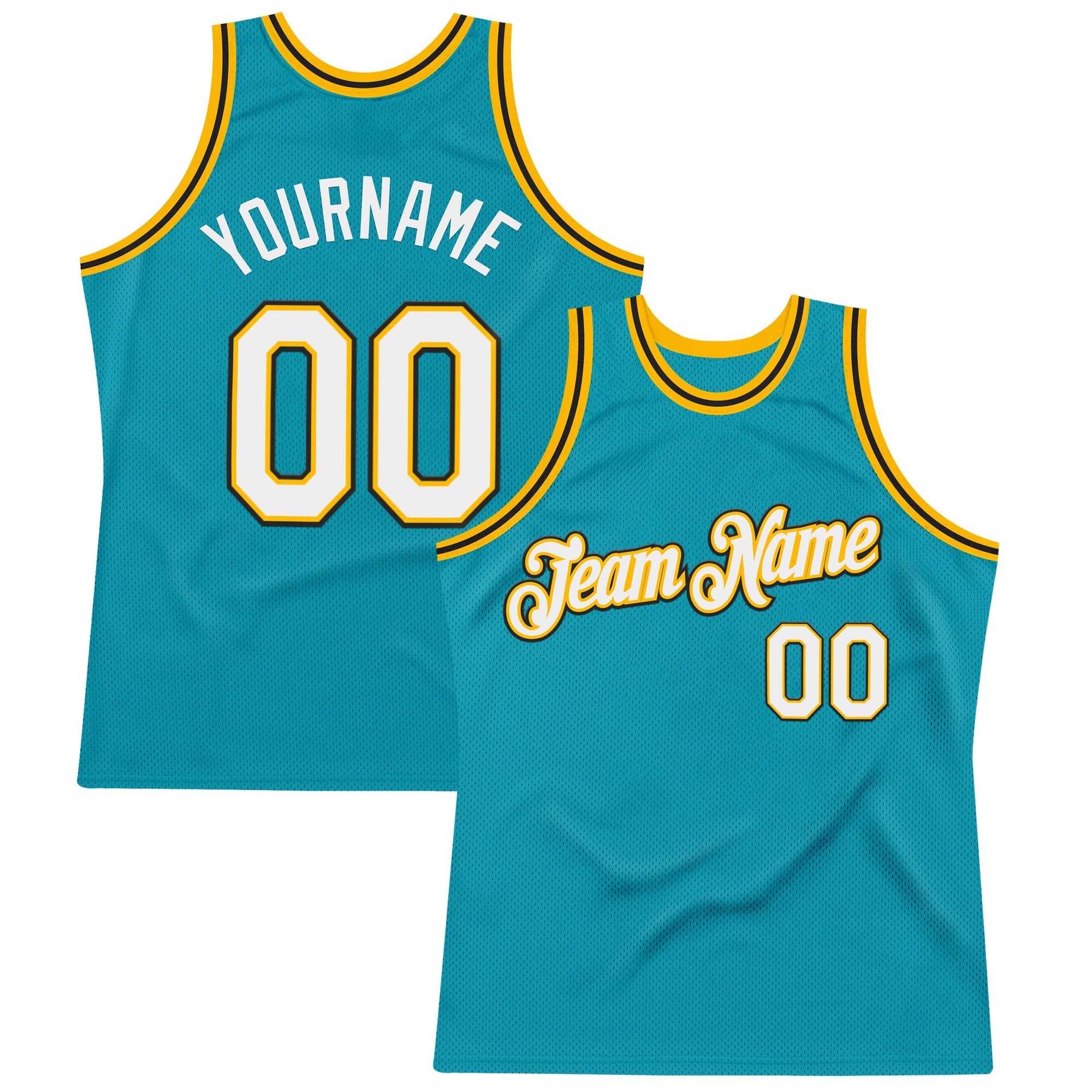 Custom Teal Gold-Black Authentic Throwback Basketball Jersey