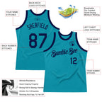 Custom Teal Navy Authentic Throwback Basketball Jersey
