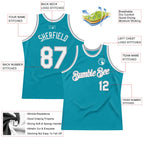 Custom Teal White-Gray Authentic Throwback Basketball Jersey