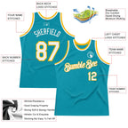 Custom Teal White-Gold Authentic Throwback Basketball Jersey