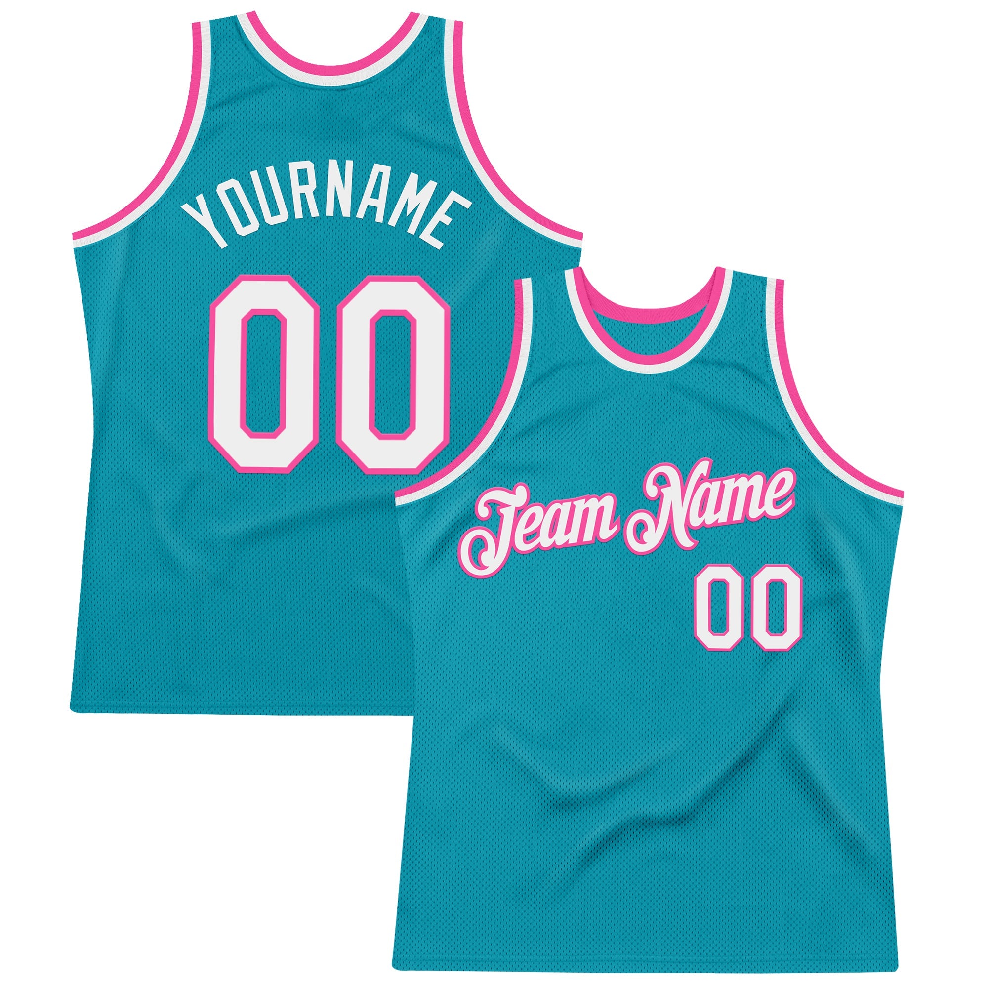 Custom Teal White-Pink Authentic Throwback Basketball Jersey
