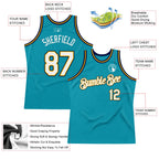 Custom Teal Gold-Navy Authentic Throwback Basketball Jersey