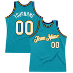 Custom Teal Gold-Navy Authentic Throwback Basketball Jersey