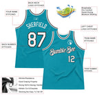 Custom Teal White-Black Authentic Throwback Basketball Jersey