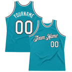 Custom Teal White-Black Authentic Throwback Basketball Jersey