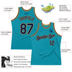 Custom Teal Navy-Old Gold Authentic Throwback Basketball Jersey