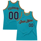 Custom Teal Navy-Old Gold Authentic Throwback Basketball Jersey