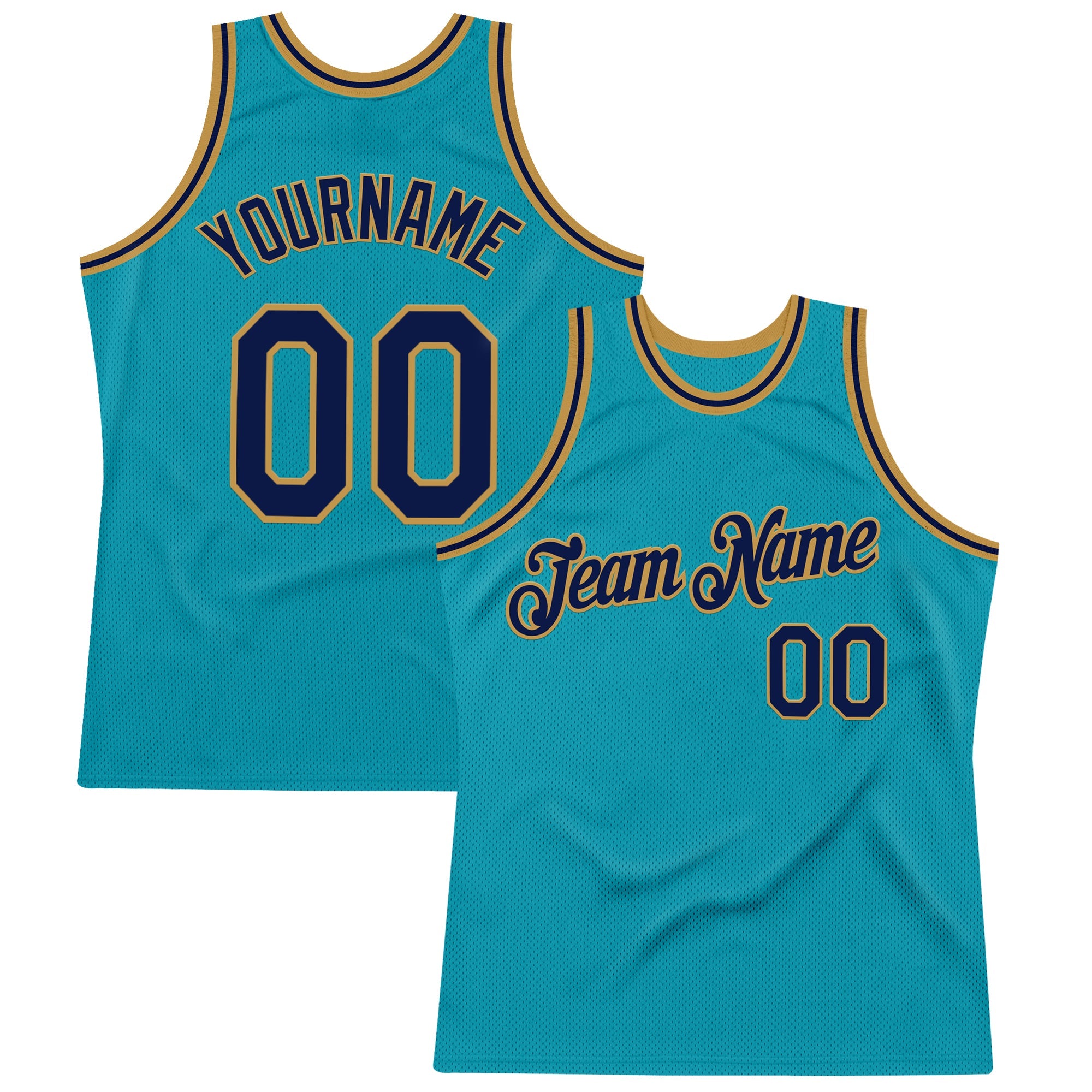 Custom Teal Navy-Old Gold Authentic Throwback Basketball Jersey