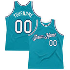 Custom Teal White-Navy Authentic Throwback Basketball Jersey