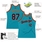 Custom Teal Navy-Orange Authentic Throwback Basketball Jersey