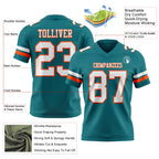 Custom Teal White-Orange Authentic Football Jersey