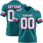 Custom Teal White-Pink Authentic Football Jersey