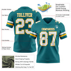 Custom Teal White-Gold Authentic Football Jersey