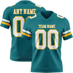 Custom Teal White-Gold Authentic Football Jersey