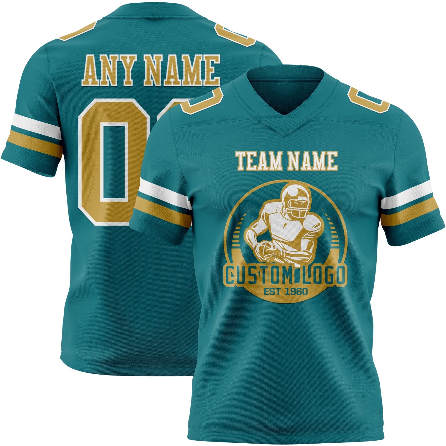 Custom Teal Old Gold-White Authentic Football Jersey