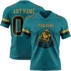 Custom Teal Black-Old Gold Authentic Football Jersey