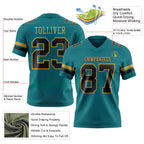 Custom Teal Black-Old Gold Authentic Football Jersey