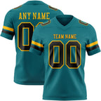 Custom Teal Black-Gold Authentic Football Jersey