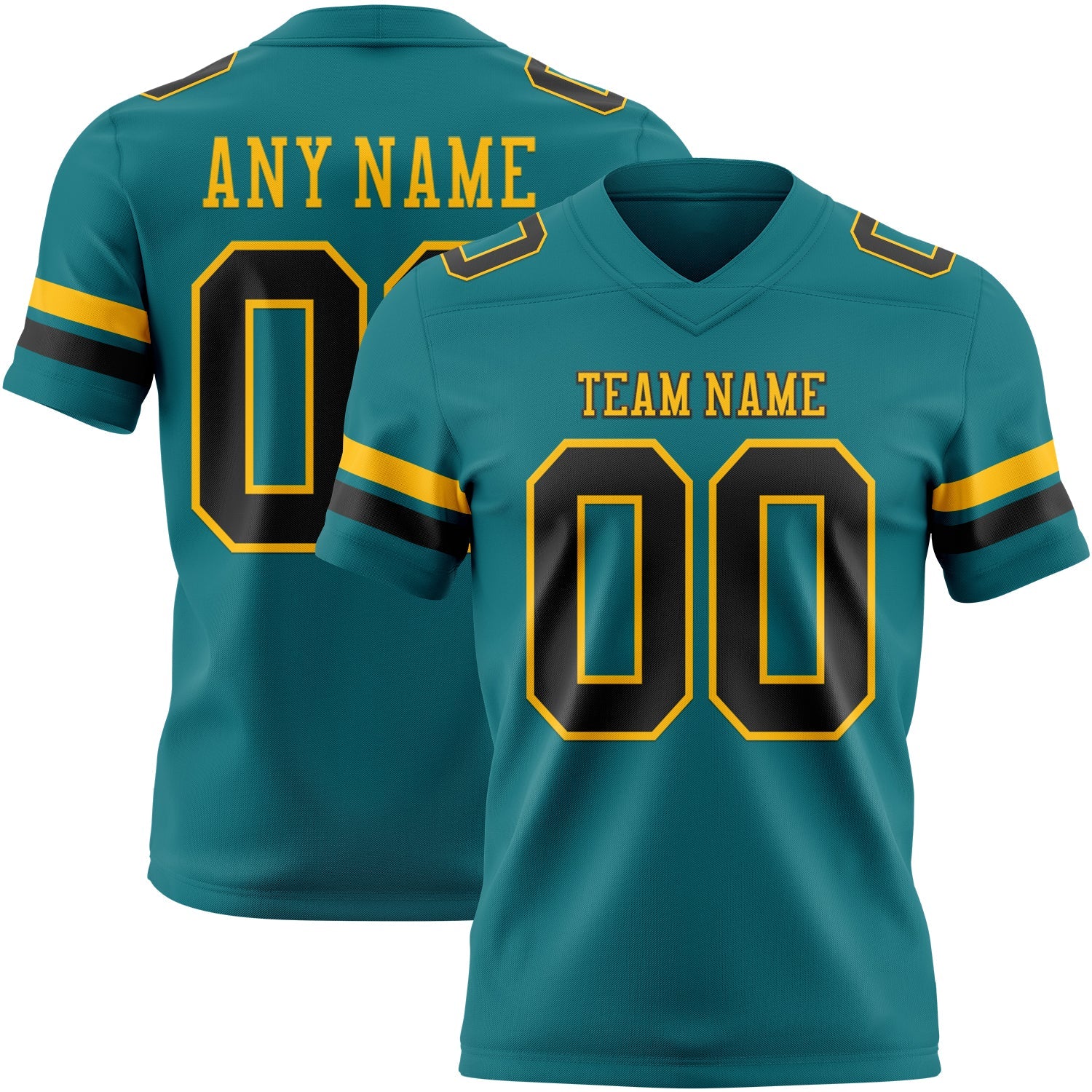 Custom Teal Black-Gold Authentic Football Jersey