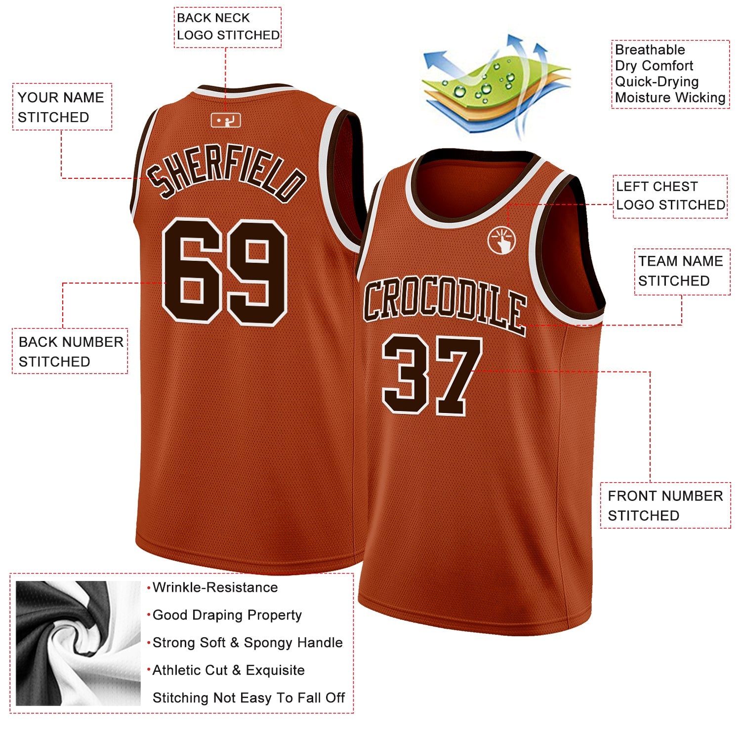 Custom Texas Orange Brown-White Authentic Basketball Jersey